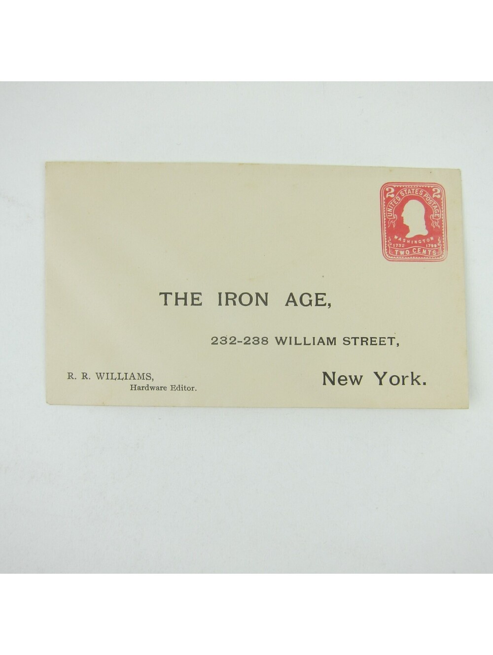 US Postal Stationery RR Williams The Iron Age New York 2 cent Washington Antique
